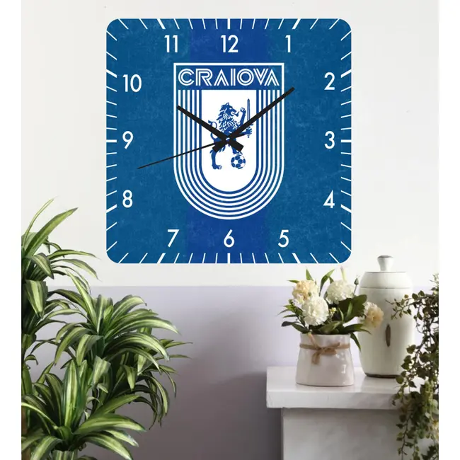 Ceas De Perete Fcu Craiova 4 -albastru-48x48 Cm-plastic-patrat