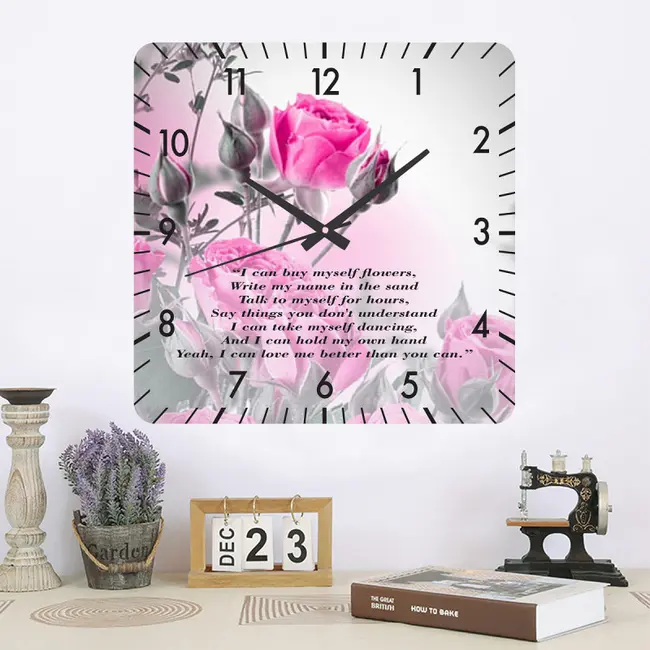 Ceas De Perete Flowers -roz-40x40 Cm-plastic-patrat