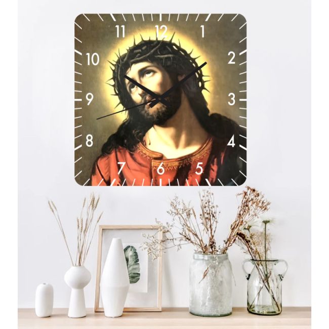 Ceas de perete isus -40x40 cm-plastic-patrat-multicolor