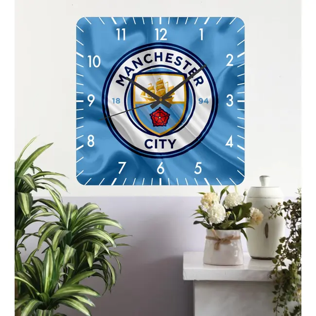 Ceas De Perete Manchester City -albastru-48x48 Cm-plastic-patrat