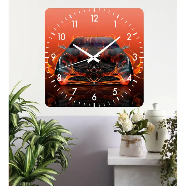 Ceas De Perete Mercedes Red -rosu-30x30 Cm-plastic-patrat