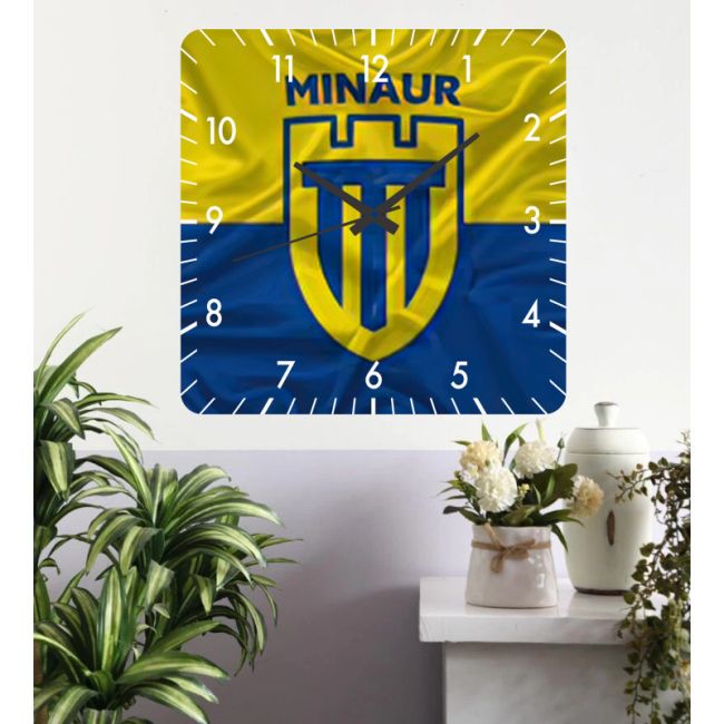 Ceas de perete minaur baia mare -galben-48x48 cm-plastic-patrat