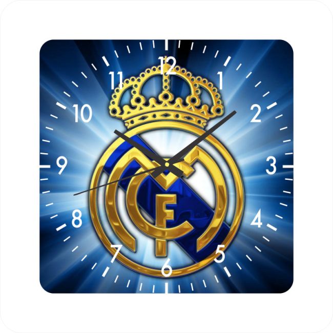 Ceas de perete real madrid -albastru-40x40 cm-plastic-patrat