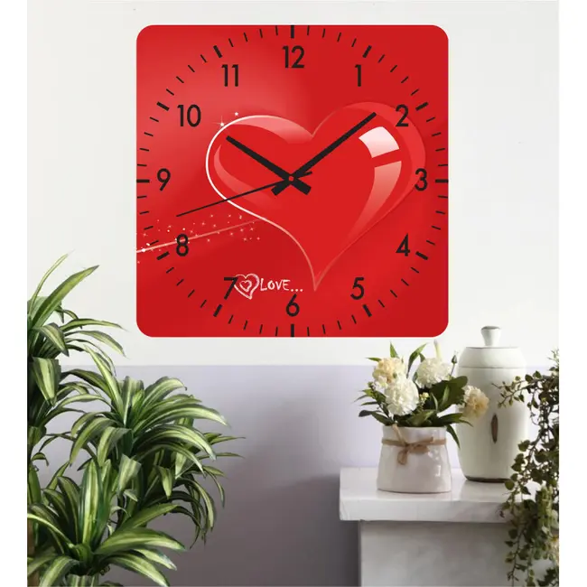 Ceas De Perete Red Heart -rosu-40x40 Cm-plastic-patrat