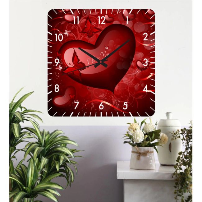 Ceas De Perete Red Love -rosu-40x40 Cm-plastic-patrat