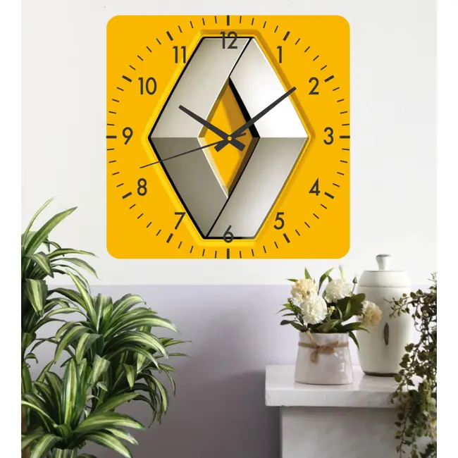 Ceas De Perete Renault New Yellow -galben-30x30 Cm-plastic-patrat