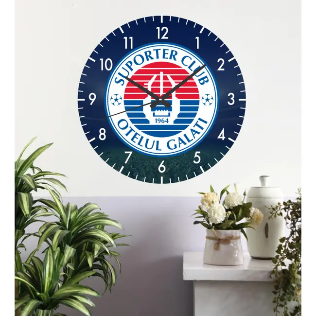 Ceas De Perete Sc Otelul Galati -albastru-plastic-rotund-30 Cm