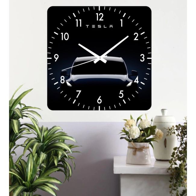 Ceas De Perete Tesla Black -negru-48x48 Cm-plastic-patrat