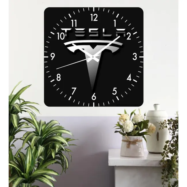 Ceas De Perete Tesla Black Classic -negru-30x30 Cm-plastic-patrat