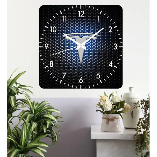 Ceas De Perete Tesla Blue Electric -albastru-30x30 Cm-plastic-patrat