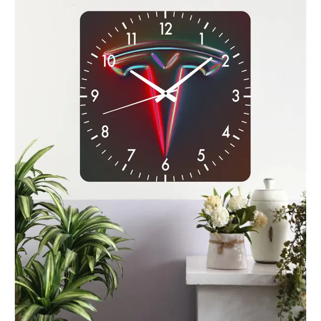 Ceas De Perete Tesla Red -rosu-30x30 Cm-plastic-patrat