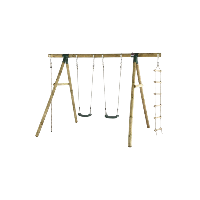 Complex de leagane cu cataratoare gibbon, pentru 4 copii, din lemn tratat, plum 27012 - okeplum27012