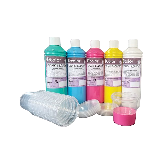 Creta lichida pentru asfalt 5 x 500 ml si 10 recipiente pentru pictura - okelfc1999