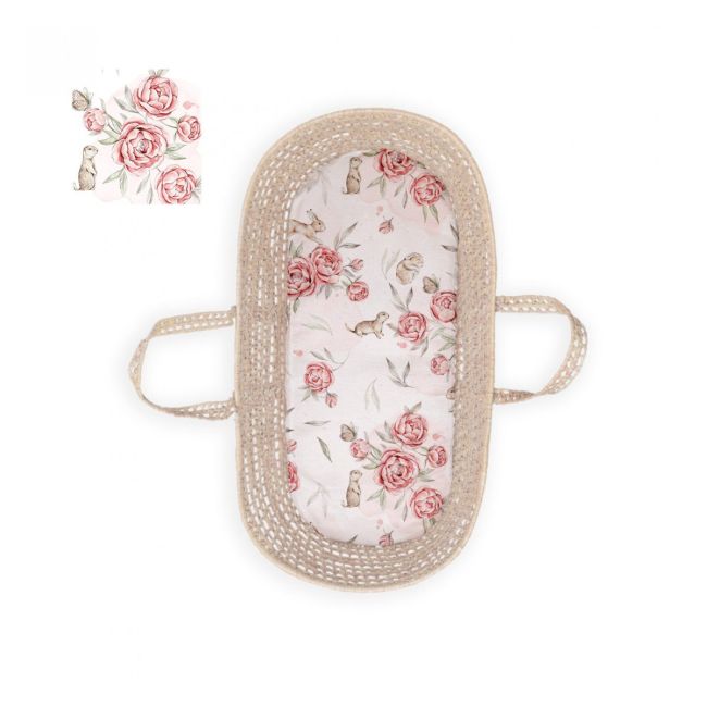 Cearsaf Din Bumbac Cu Elastic Pe Contur Pentru Landou Si Cosulete, Peony Pjb482703