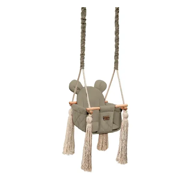 Leagan Pentru Copii Si Bebelusi, Catifea Velvet, Perna Detasabila Ursulet Teddy Vintage Beige Pjb202401