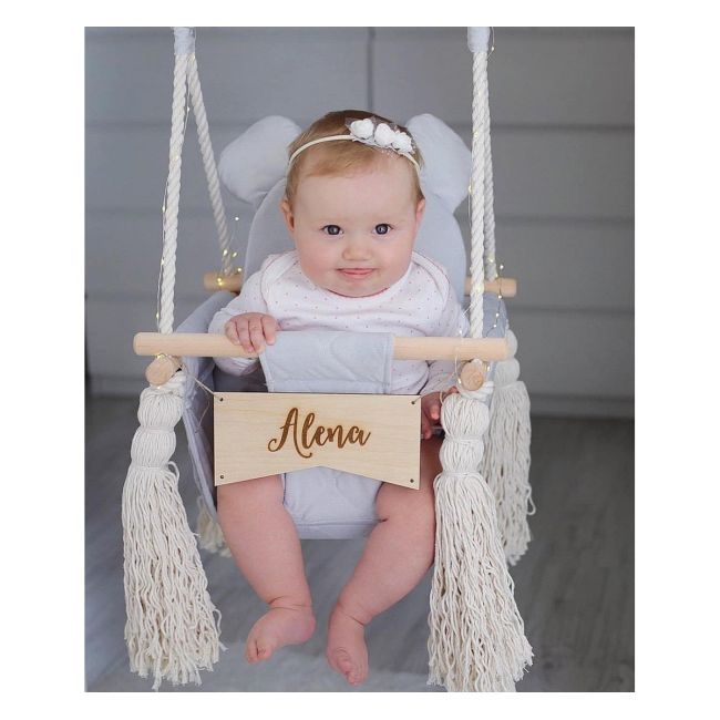 Leagan Pentru Copii Si Bebelusi, Catifea Velvet, Perna Detasabila Ursulet Teddy Vintage Beige Pjb202401