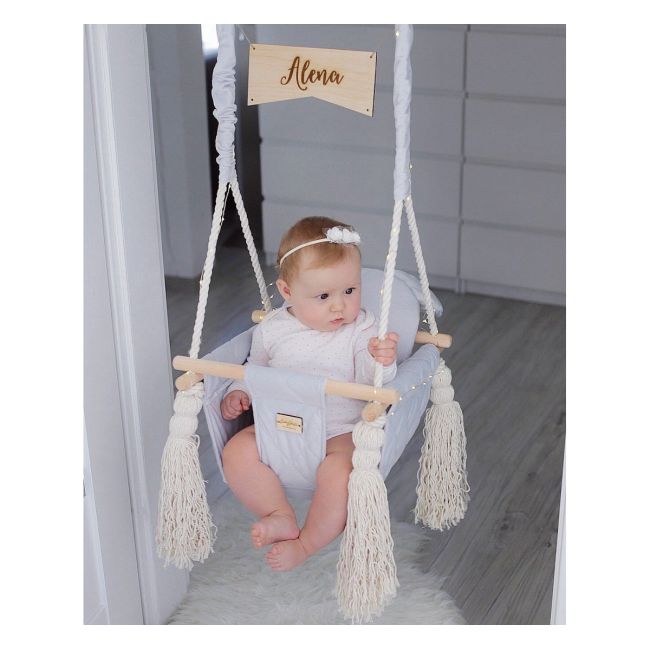 Leagan Pentru Copii Si Bebelusi, Catifea Velvet, Perna Detasabila Ursulet Teddy Vintage Beige Pjb202401