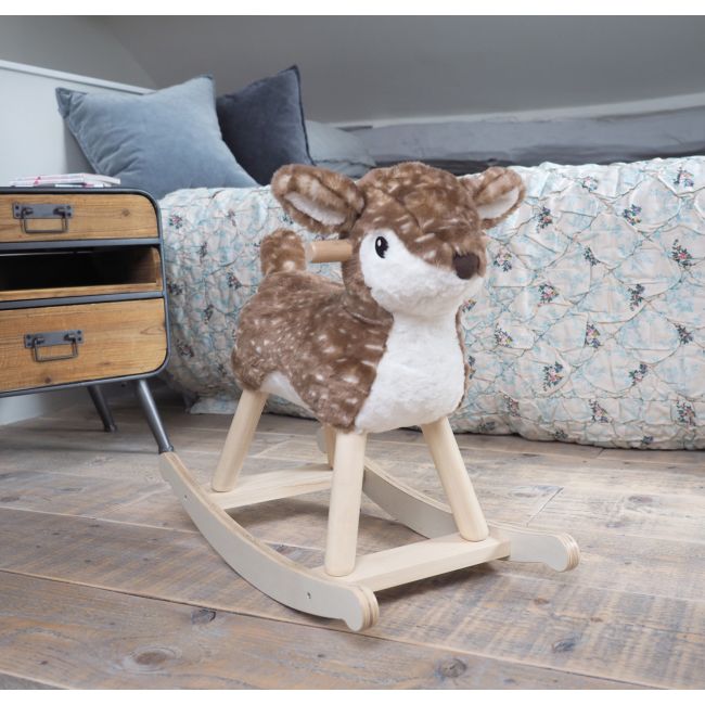 Little Bird Told Me - Willow Rocking Deer, Pentru Copii De Peste 9 Luni, Balansoare Din Lemn, Tesaturi Senzoriale Pentru Fetite Si Baieti Pjblb3106