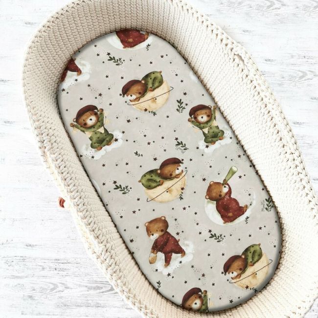 MimiNu - Cearceaf cu elastic pentru landou, carucior si cosulet, Dimensiune 80x35 cm, Din bumbac certificat Oeko Tex Standard 100, Teddy Bear On Moon BYN6426972023528