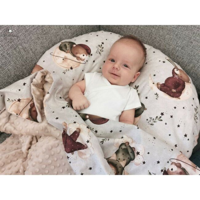 MimiNu - Cearceaf cu elastic pentru landou, carucior si cosulet, Dimensiune 80x35 cm, Din bumbac certificat Oeko Tex Standard 100, Teddy Bear On Moon BYN6426972023528