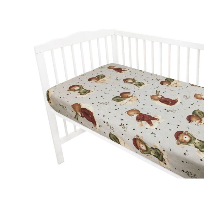 MimiNu - Cearceaf cu elastic pentru patut 140X70 cm, Din bumbac certificat Oeko Tex Standard 100, Teddy Bear On Moon BYN6426972023566