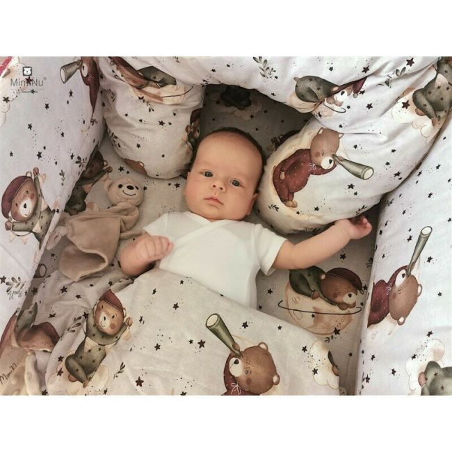 MimiNu - Cearceaf cu elastic pentru patut co-sleeper, Vera, Dimensiune 89 x 51 cm, Din bumbac certificat Oeko Tex Standard 100, Teddy Bear On Moon BYN6426972023559