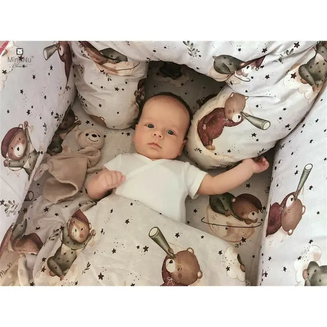 MimiNu - Cearceaf cu elastic pentru patut co-sleeper, Vera, Dimensiune 89 x 51 cm, Din bumbac certificat Oeko Tex Standard 100, Teddy Bear On Moon BYN6426972023559