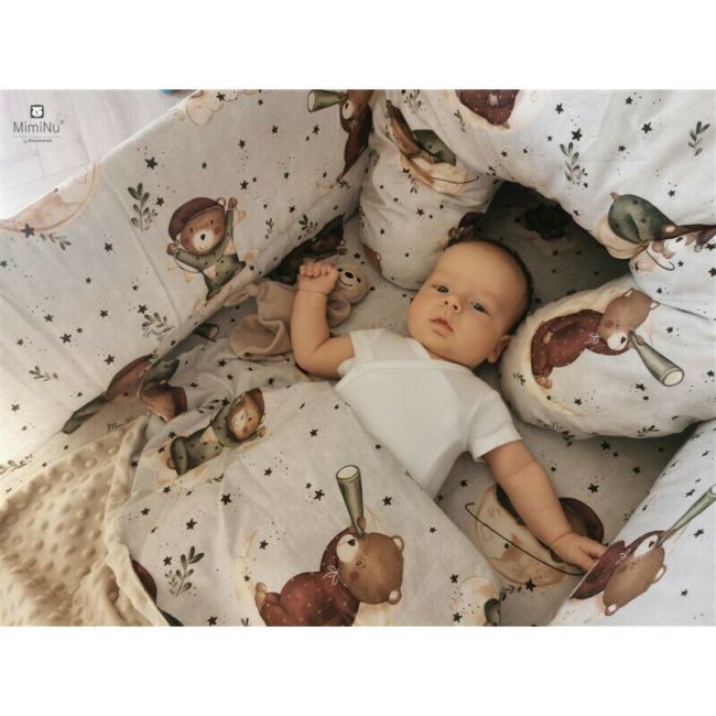MimiNu - Cearceaf cu elastic pentru patut co-sleeper, Vera, Dimensiune 89 x 51 cm, Din bumbac certificat Oeko Tex Standard 100, Teddy Bear On Moon BYN6426972023559