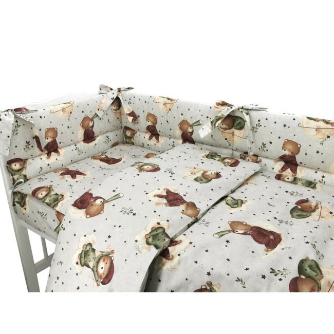 MimiNu - Lenjerie patut 3 piese, Cu protectie laterala, Din bumbac certificat Oeko Tex Standard 100, Pentru patut 120x60 cm, Teddy Bear On Moon BYN6426972023474