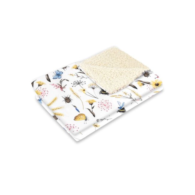 MimiNu - Paturica calduroasa si pufoasa, Cu doua fete, Dimensiune 70x100 cm, Din tesatura imitatie de lana si bumbac, Materiale certificate Oeko Tex Standard 100, Ecru Bugs BYN6426972024181