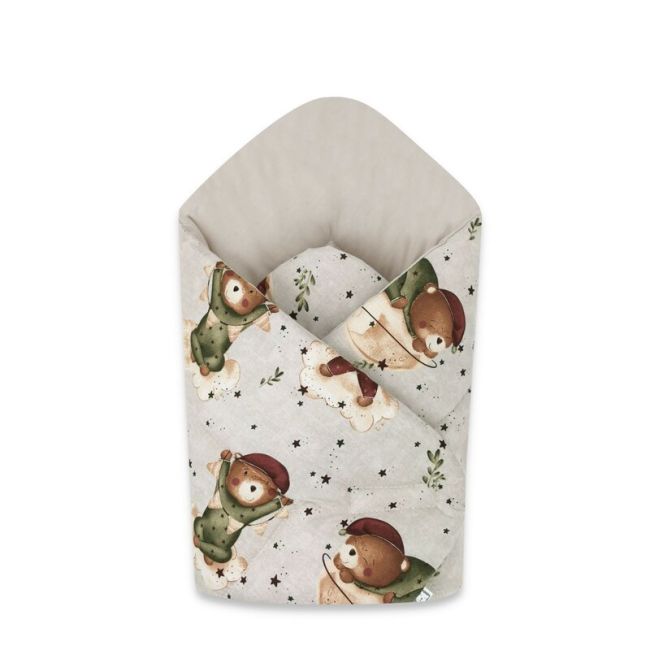 MimiNu - Paturica de infasat cu doua fete, Cu multiple utilizari, Cu inchidere arici velcro, Dimensiune 75x75 cm, Din bumbac certificat Oeko Tex Standard 100, Teddy Bear On Moon BYN6426972023481