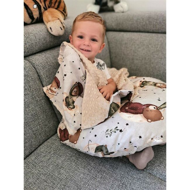 MimiNu - Paturica de infasat cu doua fete, Cu multiple utilizari, Cu inchidere arici velcro, Dimensiune 75x75 cm, Din bumbac certificat Oeko Tex Standard 100, Teddy Bear On Moon BYN6426972023481