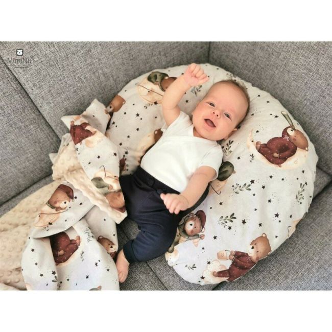 MimiNu - Prosop mare cu gluga, Dimensiune 100x100 cm, Din bumbac si thermo fleece, Materiale certificate Oeko Tex Standard 100, Teddy Bear On Moon BYN6426972023573