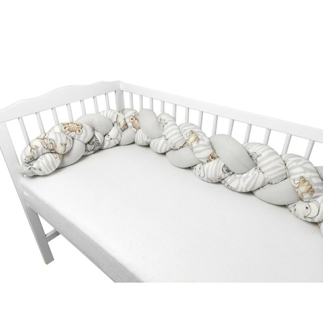 MimiNu - Protectie laterala pentru patut bebe, Tip Bumper impletit, Din bumbac, Din materiale certificate Oeko Tex Standard 100, Lungime 220 cm, Safari Natural BYN6426972023818
