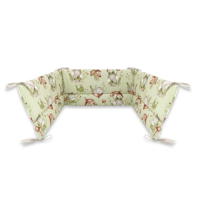 Qmini - Aparatoare pentru patut 120x60 cm, Din bumbac certificat Oeko Tex Standard 100, 180x30 cm, Cu panglici, Frogs BYN6426972023313