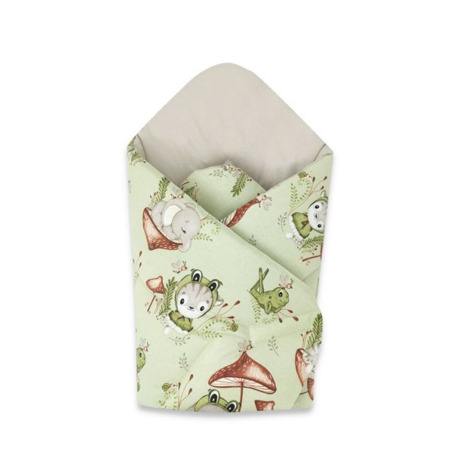 Qmini - Paturica de infasat cu doua fete, Cu multiple utilizari, Cu inchidere arici velcro, Dimensiune 75x75 cm, Din bumbac certificat Oeko Tex Standard 100, Frogs BYN6426972023337