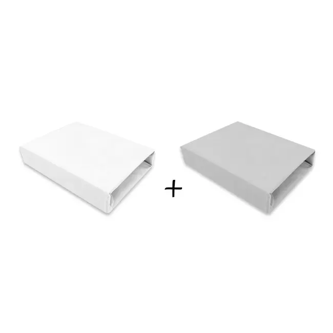 Qmini - Set 2 cearceafuri cu elastic pentru patut leagan sau patut co-sleeper, 90x50 cm, Din bumbac, Material certificat Oeko Tex Standard 100, White and Grey BYN6426972023993