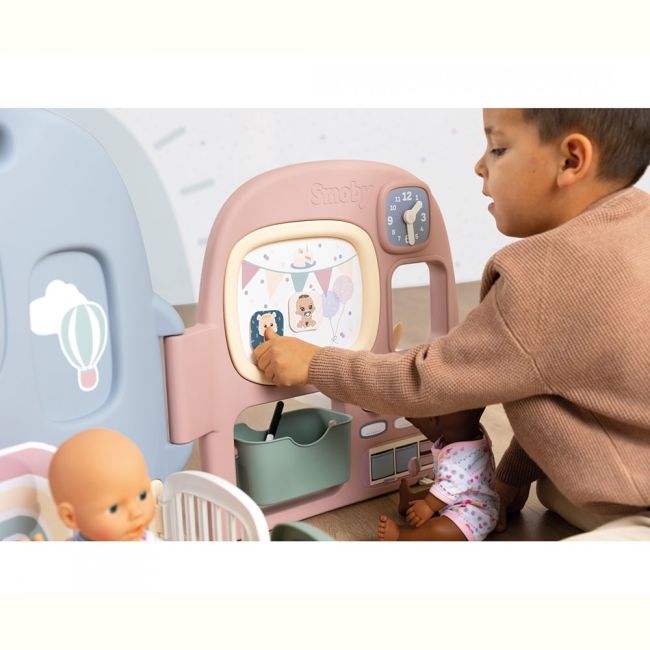 Centru de ingrijire pentru papusi smoby baby care childcare center albastru roz cu accesorii hubs7600240307