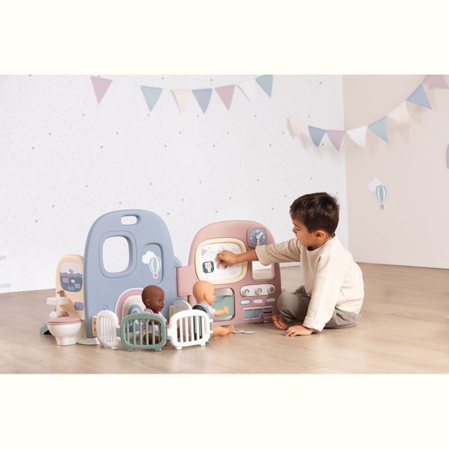 Centru de ingrijire pentru papusi smoby baby care childcare center albastru roz cu accesorii hubs7600240307
