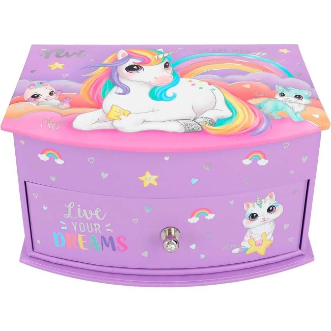 Cutie pentru bijuterii Ylvi Unicorn, cu Oglinzi si Capac Rabatabil Depesche PT12403 BBJPT12403_Mov