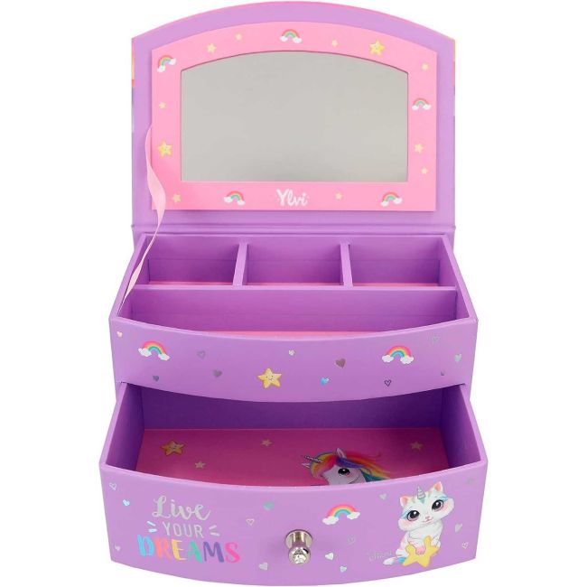Cutie pentru bijuterii Ylvi Unicorn, cu Oglinzi si Capac Rabatabil Depesche PT12403 BBJPT12403_Mov