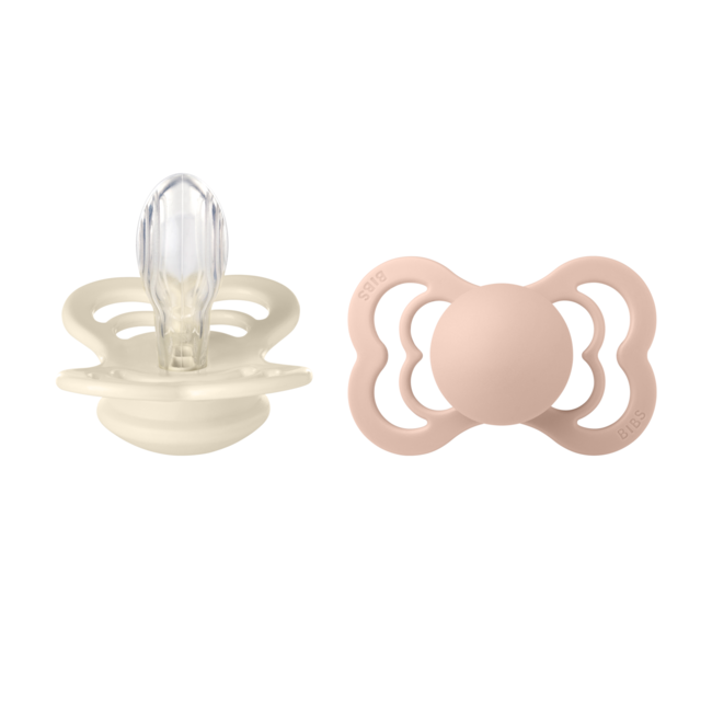 Bibs - set 2 suzete supreme silicon, tetina simetrica, 6 luni +-ivory/blush bbb260216