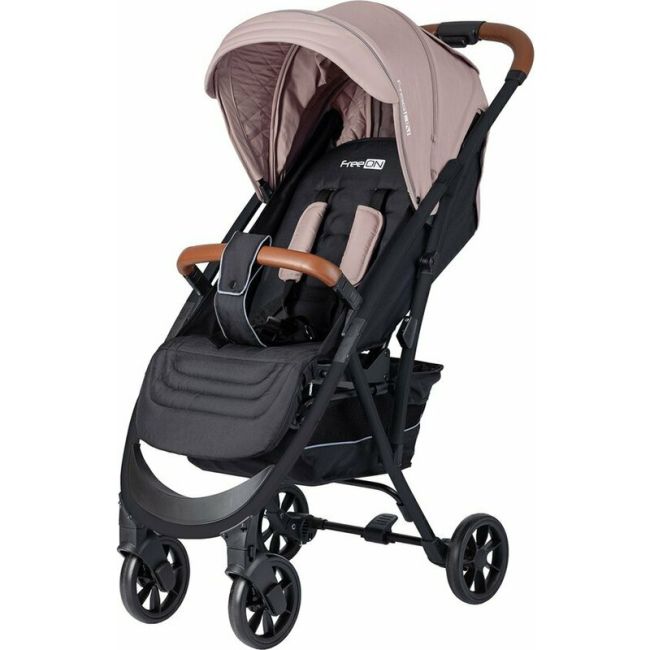 Carucior sport pliabil automat Lux Usor 6.6 Kg Tehnologie inovatoare One-Hand Folding De la 6 luni pana la 22 kg Din aluminiu Cu benzi reflectorizante pe capotina FreeON Beige/Black BYN44701