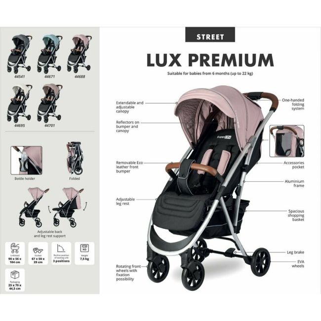 Carucior sport pliabil automat Lux Usor 6.6 Kg Tehnologie inovatoare One-Hand Folding De la 6 luni pana la 22 kg Din aluminiu Cu benzi reflectorizante pe capotina FreeON Beige/Black BYN44701