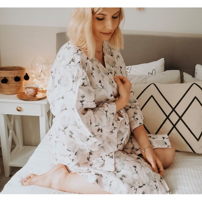 Halat   Kimono Pentru Gravide Si Mamici, Bumbac, Marime Universala, Natur Pjb487975