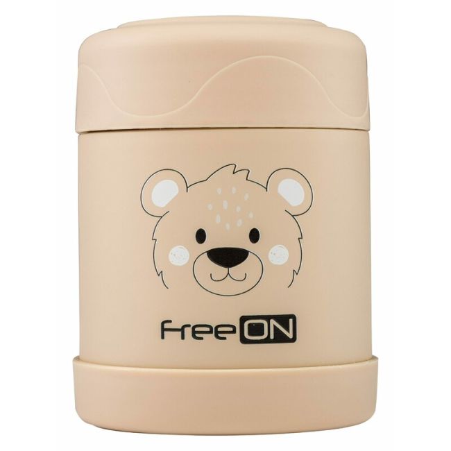 Termos pentru alimente solide, Din otel inoxidabil, Mentine cald pana la 12 ore si rece pana la 24 ore, Conform cu standardul european de securitate EN12546, FreeON, Beige Bear BYN380739