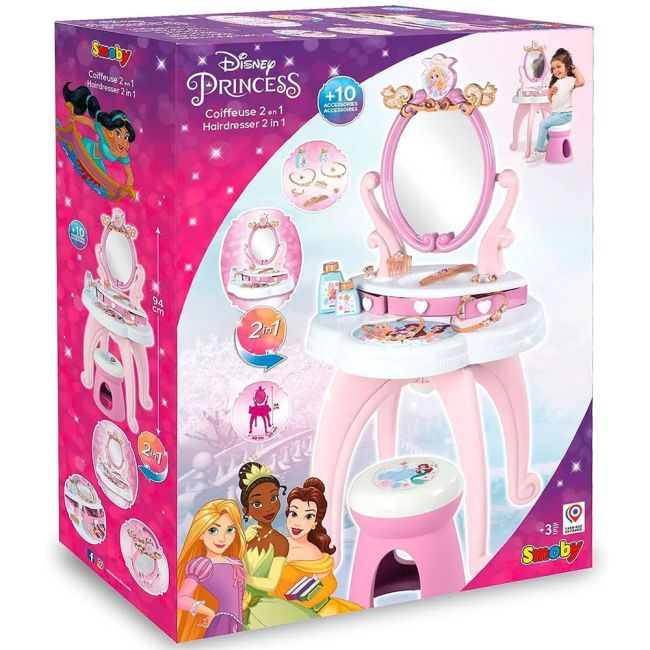 Jucarie smoby masuta de machiaj disney princess 2 in 1 roz cu accesorii hubs7600320250