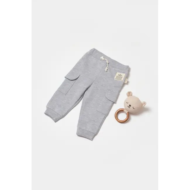 Pantaloni cu buzunare laterale, Two thread, 100%bumbac organic - Gri, BabyCosy (Marime: 18-24 Luni) JEMBC-CSY8016-18