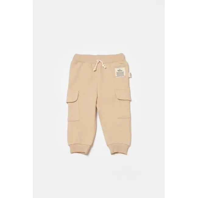 Pantaloni cu buzunare laterale, Two thread, 100%bumbac organic - Stone, BabyCosy (Marime: 12-18 Luni) JEMBC-CSY8019-12
