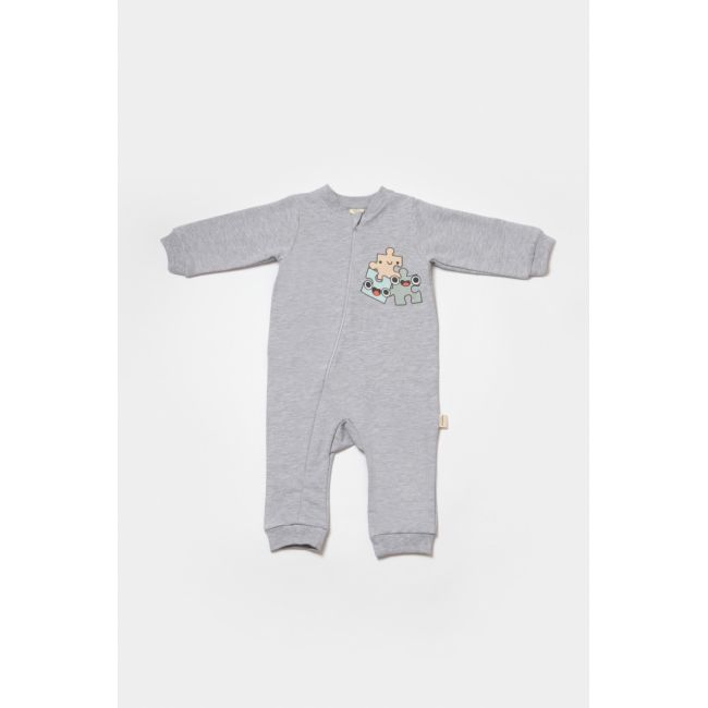Salopeta cu fermoar, Two thread, BabyCosy, 100% bumbac organic, Gri (Marime: 12-18 Luni) JEMBC-CSY8028-12